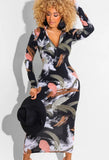 Multi-Color Print Full Sleeve Long Bodycon