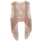 Jastie Asymmetric Open Stitch Cardigan Summer Beach Boho Hippie People Style Crochet Knit Embroidery Blouse sleeveless Vest
