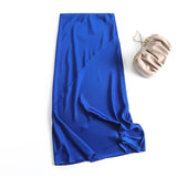And Winter New Slim Version Satin Long Solid Color Half Skirt-Outfit