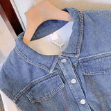 Autumn Casual Denim Patchwork Shirt Women's Clothing Commute Turn-down Collar Stylish Sashes Basic Single-breasted