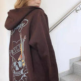 Y2K Sweatshirt Winter Jacket Clothes Brown Zip Sweatshirt Oversized Hoodie Women's XL Retro Pocket Long Sleeve Pullover