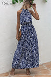 Long Dress Women Polka Dot Casual Beach Dresses Black Halter Strapless Yellow Sundress Vacation Dress Clothes For Women 319-0-Outfit