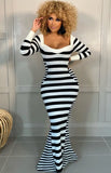Sexy Stripes Square Neck Long Sleeve Mermaid