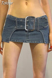 Low Waist Denim Micro Skirt With Belt Blue A-line Short Jeans Skirts Fairycore Grunge Bottoms Y2K Miniskirt Sexy