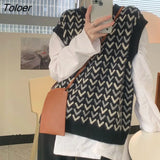 Vest Women Print Preppy Ulzzang O-neck Loose Autumn College Ladies Retro All-match Comfortable Fashion Teens Popular