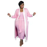Piece Sets Plus Size Women Clothing 2021 Fall Clothes Wholesale Dress with Belt Long Sleeve Coat Matching Suits