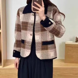 New Autumn 2024 Xiaoxiangfeng Imitation Double-Sided Tweed Jacket Women's Plaid Short Vintage Small Cardigan Jacket-Outfit