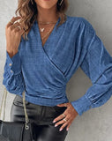New Striped Print Shirt Blouse Women Fashion V-neck Long Sleeve Shirts For Women 2024 Casual Loose Tops Blusa Office Lady-Outfit