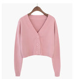 Crop Cardigan Women Korean Short Sweater Long sleeve V neck Green