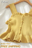 2023 Y2K Buttons Cute Women Cropped T-shirt New Streetwear Stripe Sexy Summer OFF White Ruffles Sleeveless