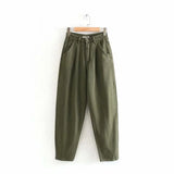 Jeans Solid Pants Loose High Waist Female Harem Denim Trousers Pockets Pleated Streetwear 2021 Spring Casual Slouchy