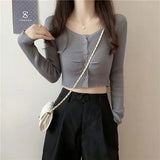 Hottie Long-Sleeved Knitted Cardigan Girl Spring Design Slim Short Umbilly Bottom Shirt