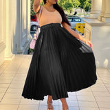 With Belt Women's New High-Waisted Skirt Swing Medium Long Folded Temperament Half-Body