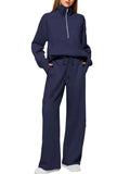 Women's Two-Piece Set Of Half Zipper Sweatshirt Wide Leg Sweatpants Casual Suit
