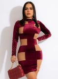 Sexy Velvet With Mesh Long Sleeve Bodycon