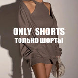 V-neck Loose Harajuku Gray Pullover Women Long-sleeved Shirt And Turtleneck Tank Top 2 Pieces Set Sexy Knitted