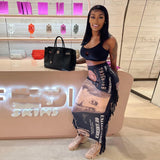 Money Printed High Waisted Long Skirt with Side Tassel Sexy Fashion Women Clothing Night Club Party Skirts