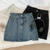 Denim Mini Skirts For Women Korean Style Summer 2023 Sexy Female Wide Leg Jeans Skirt Casual Vintage Blue Black High