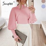 Autumn winter knitted sweater High collar Lantern Sleeve loose women's sweater High street fashion pullover 2020