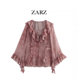 Homemade New Women's Classic Animal-Printed Stacked Decored Shirt