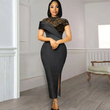 Large-Size New Round-Neck Lace Retro Dress Lotus Side Short-Sleeved Performance Costume