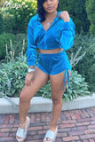 Pink Velvet Sexy Sporty 2 Piece Sets Womens Outfits Casual Tracksuit Long Sleeve Hoodies Crop Tops and Shorts