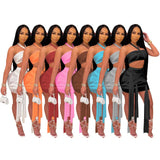 Toloer New Women's Perspective Mesh Bandage Dress Strapless Skirt Two-Piece Set-Outfit
