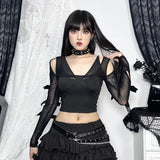 Spring 2024 New Individualized Net Yarn Truncated Bow Tie Hot Girl Blouse Women's Dress-Outfit