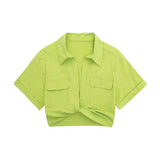 2025 Color Elastic New Women's Knot Short Shirt Linen