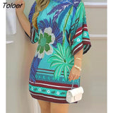 Summer Women's Mini Tropical Print Half Sleeve Casual Dress Round Neck