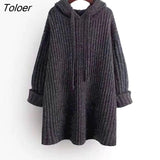 Autumn 2022 New Fashion Drawstring Hoodies Women Knitted Pullover Oversized Medium Long Casual Hooded Sweater Womens