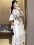 New White Style Suit Female Hollow Small Blouse Skirt Suit Shenzhen South Oil Women's
