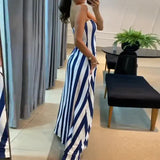 2025 New Fashion Stripe Sexy Umbilked T-Shirt Trouser Dress Suit