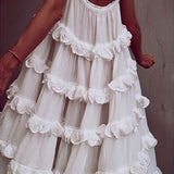 Elegant Patchwork Ruffles White Dress For Women Off Shoulder Sleeveless Oversized Dresses Female Fashion Clothes