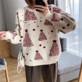 Autumn And Winter New Christmas Tree Pullover Female Korean Version Loose Lazy Wind Retro Color Sweater Coat-Outfit