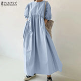 Solid Irregular Robe 2021 Summer Short Sleeve Maxi Dress Casual A Line Dresses ZANZEA Fashion Losse