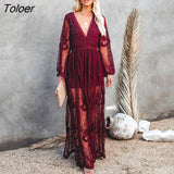2023 Summer Boho Women Maxi Dress Loose Embroidery White Lace long Tunic Beach Dress Vacation Holiday Women