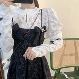 Kawaii Two Piece Set Women Korean Fashion Sweet Party Mini Dress Suits Female Lace Blouse + Floral Print Strap Dress