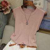 O-neck Solid Casual Tank Fashion Female Sleeveless Thin Tops Knitted Vests Women Top Blusas Mujer De Moda 2021 4588