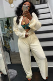 Fashion Rib Button Up Loose Blouse and PantS