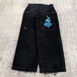 Baggy Jeans For Men Retro Embroidery Hip-Hop Goth Street Clothing-Outfit