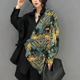 Printed Asymmetrical Blouse Patchwork Female Clothing Stylish Single-breasted Spring Autumn New V-Neck Casual Loose