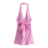 Women's Dress 2025 New Fashion Sexy Silk Nyley Hanging Neck-Lexed Short