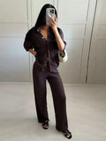 Suit Women's Two Sets Of 2025 Spring Women's Explosive Solid Color Thin Knitted Broad Leg Trousers