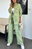 Women's Straight Trousers Two-Piece Solid Fashion Long-Sleeved Jacket Three-Dimensional Pocket