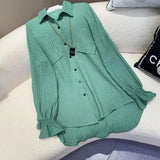 Lady Single-breasted Loose Blouse Spring Autumn Commute Turn-down Collar Women's Clothing Korean Stylish Irregular
