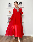 2025 New Elegant Solid Dress Round Collared Loose Hair Splicing 100 Folding Long