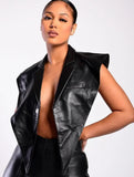 Sexy PU Leather Turndown Collar Open Size
