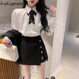 Ropa Mujer Two Piece Sets Womens Outifits Puff Sleeve White Shirts Tops High Waist Split Skirt Suit Y2k Clothes Fashion