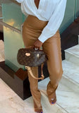 Sexy Leather High Waist Slit Bottom